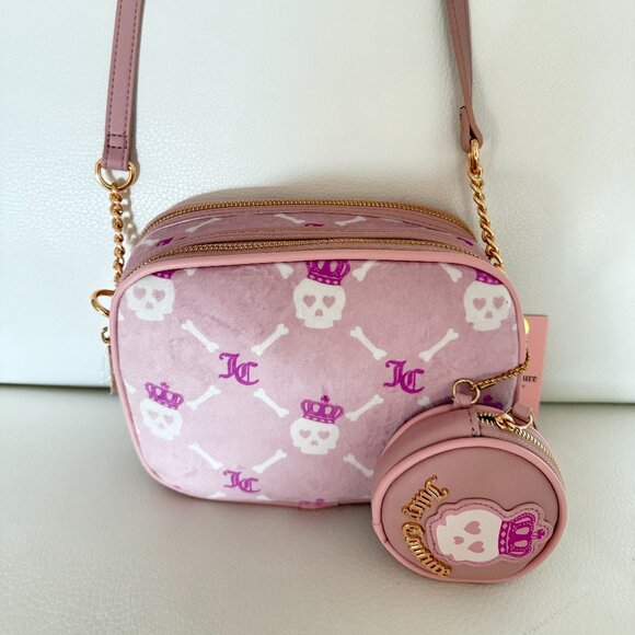 NWT JUICY COUTURE HAUNTED COUTURE DOUBLE CAMERA CROSSBODY BAG SKULLS PINK - Picture 1 of 5